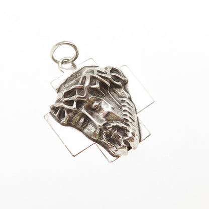 925 Sterling Silver Vintage Jesus Cross Oxidized Charm Pendant