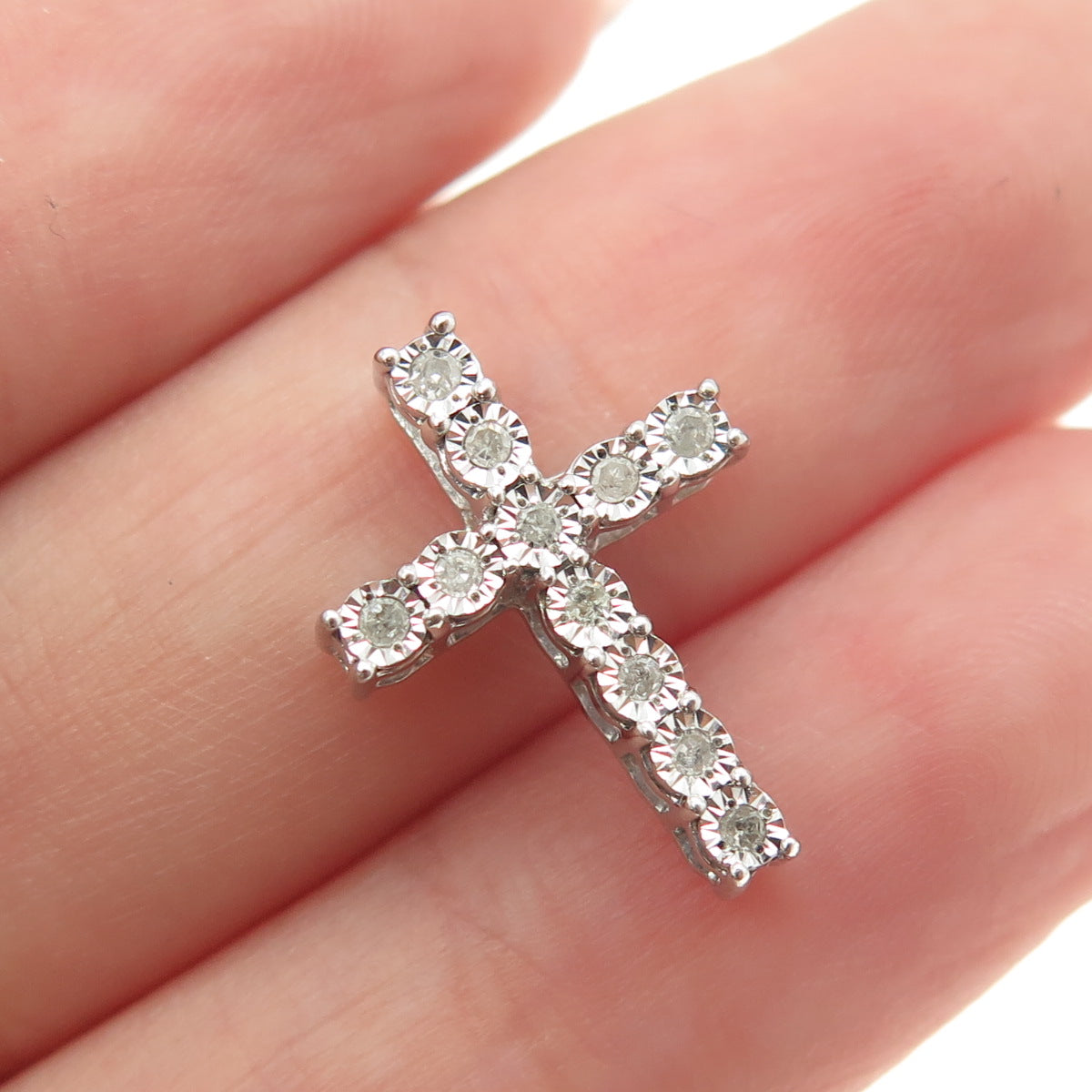 SK9 Allure Gems 925 Sterling Silver Real Round-Cut Diamond Cross Slide Pendant