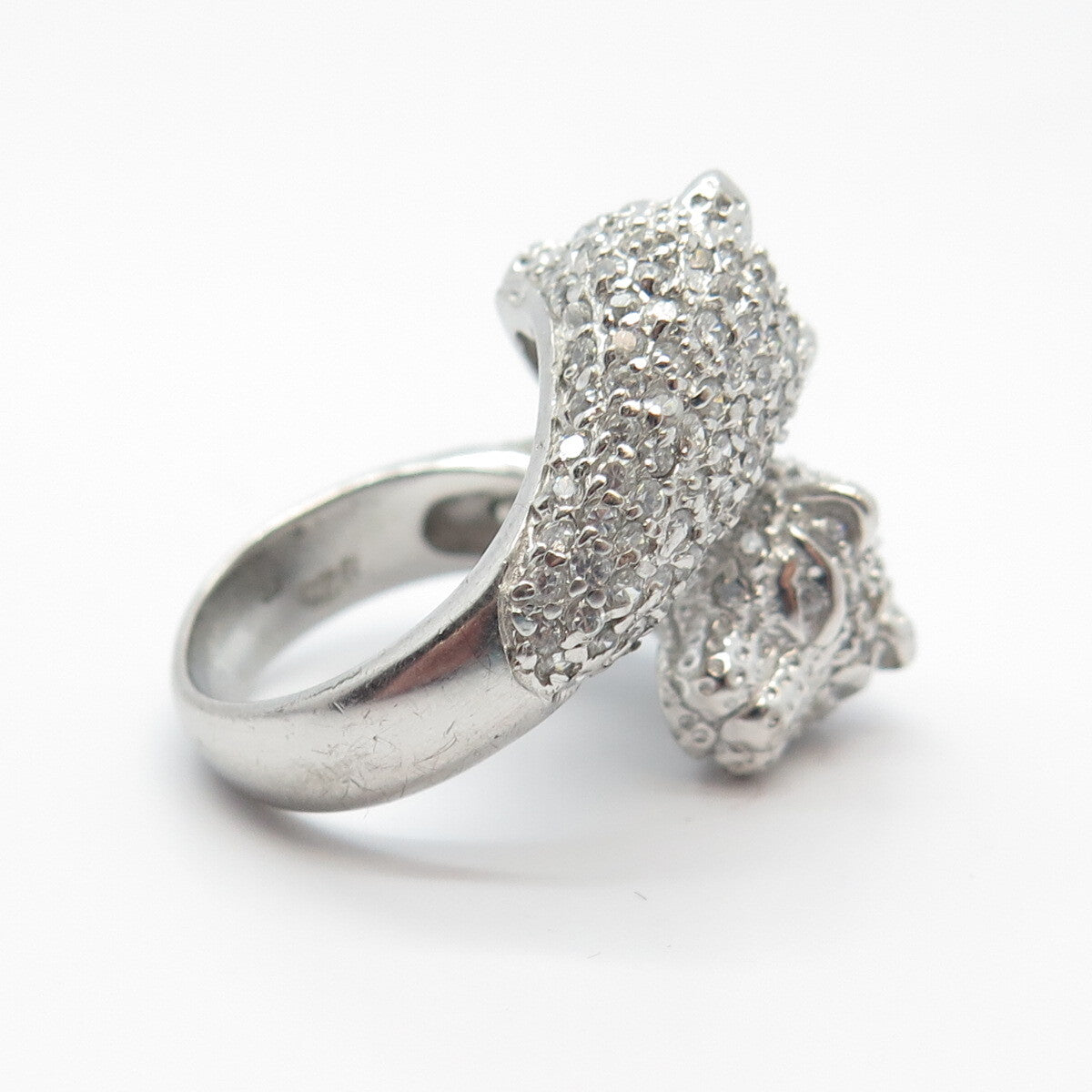 925 Sterling Silver C Z Double Panther Head Adjustable Ring Size 6