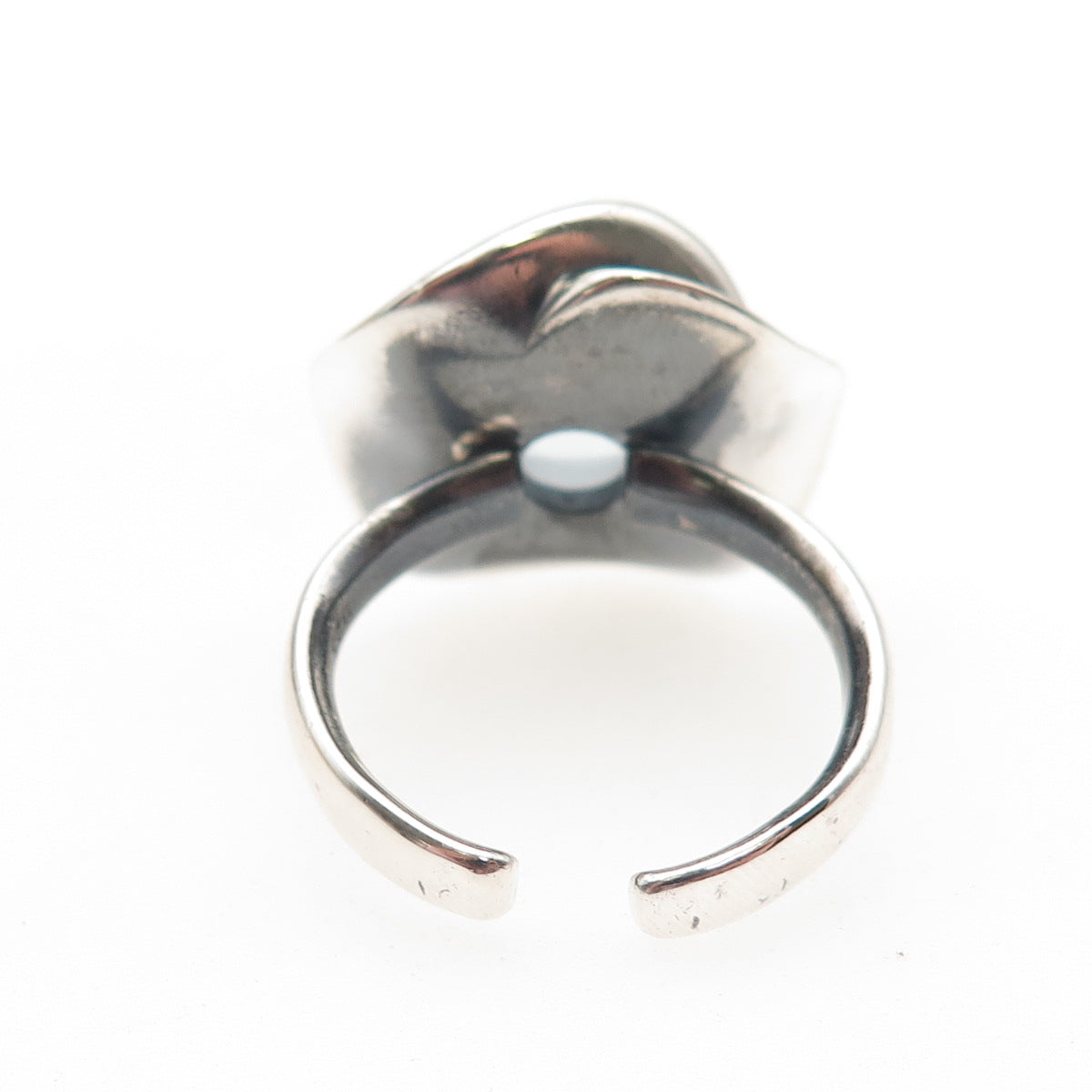 925 Sterling Silver Vintage Real Blue Topaz Flower Adjustable Ring Size 7.75