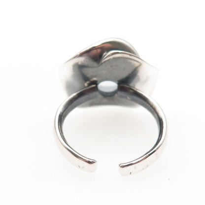 925 Sterling Silver Vintage Real Blue Topaz Flower Adjustable Ring Size 7.75