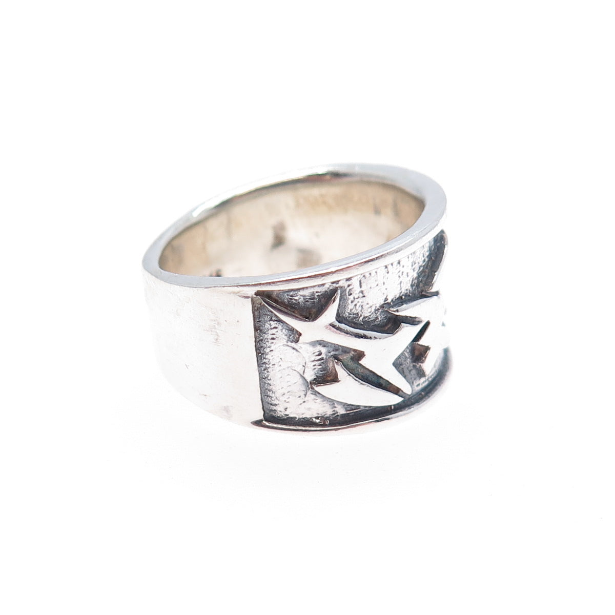 925 Sterling Silver Vintage Modernist Oxidized Biker Ring Size 7.75