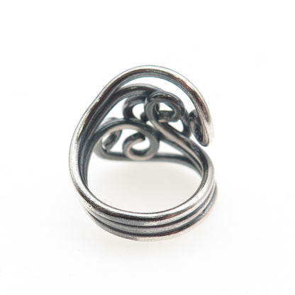 925 Sterling Silver Vintage Modernist Swirl Oxidized Ring Size 5.75