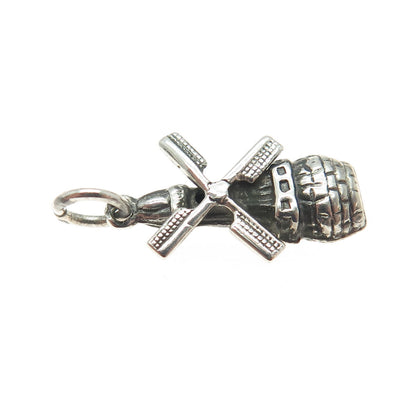 925 Sterling Silver Antique Windmill 3D Charm Pendant