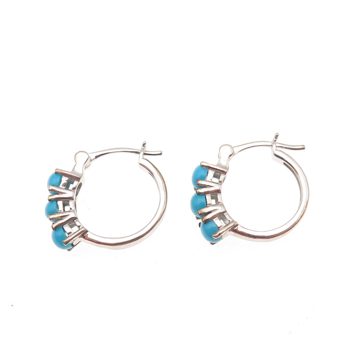 D'Joy 925 Sterling Silver Real Sleeping Beauty Turquoise Hoop Earrings