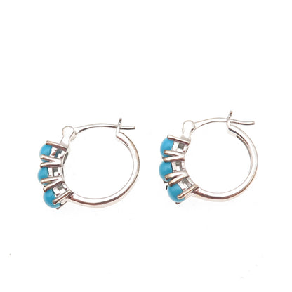 D'Joy 925 Sterling Silver Real Sleeping Beauty Turquoise Hoop Earrings