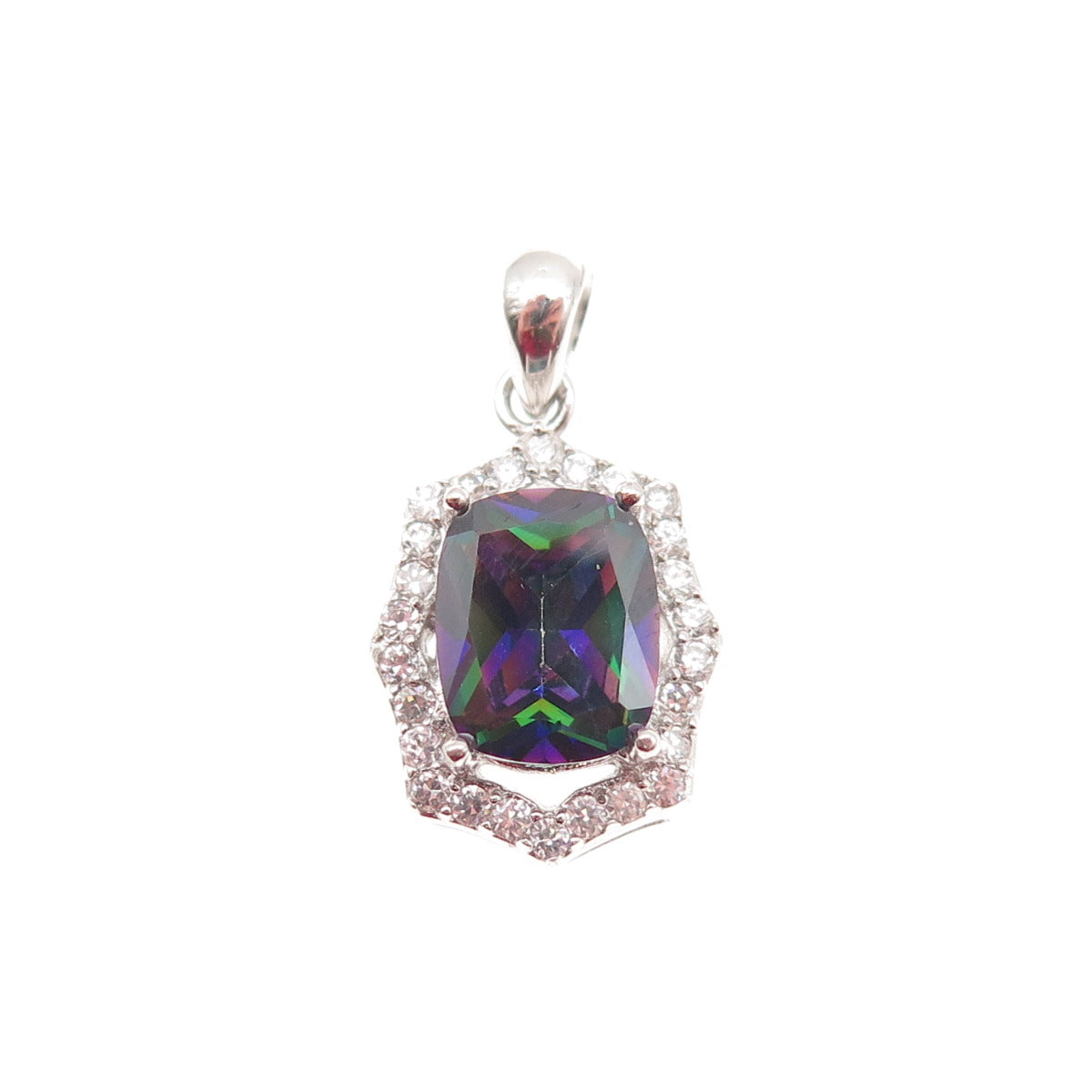 925 Sterling Silver Real Mystic Quartz & C Z Mini Charm Pendant