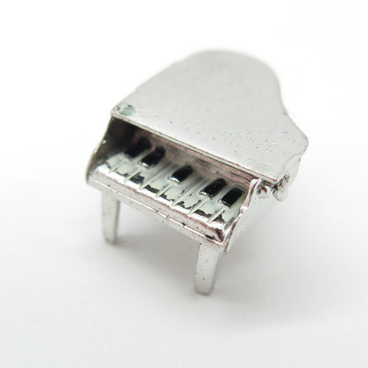 925 Sterling Silver Antique Art Deco Enamel Royal Piano Minimalist 3D Pendant