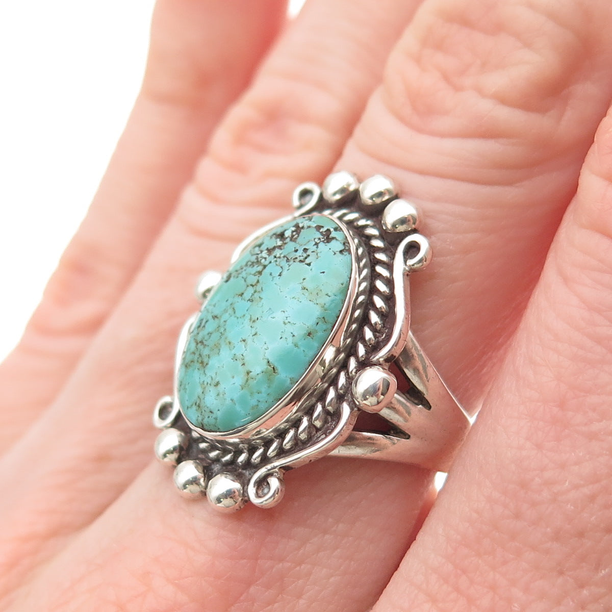 Old Pawn 925 Sterling Silver Vintage Southwestern Turquoise Tribal Ring Size 6