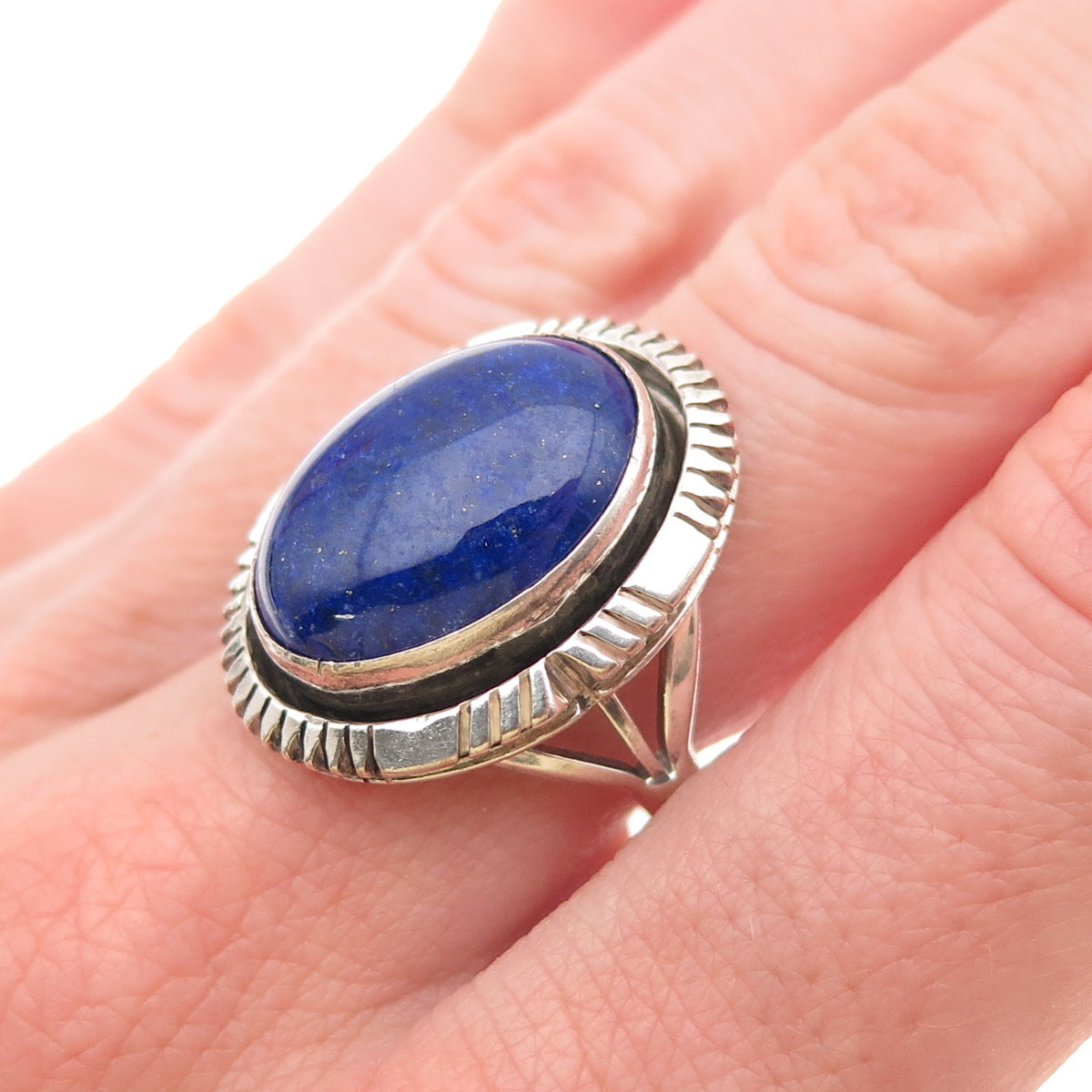 William G. Johnson Navajo Old Pawn Sterling Silver Vintage Lapis Ring Size 7.75