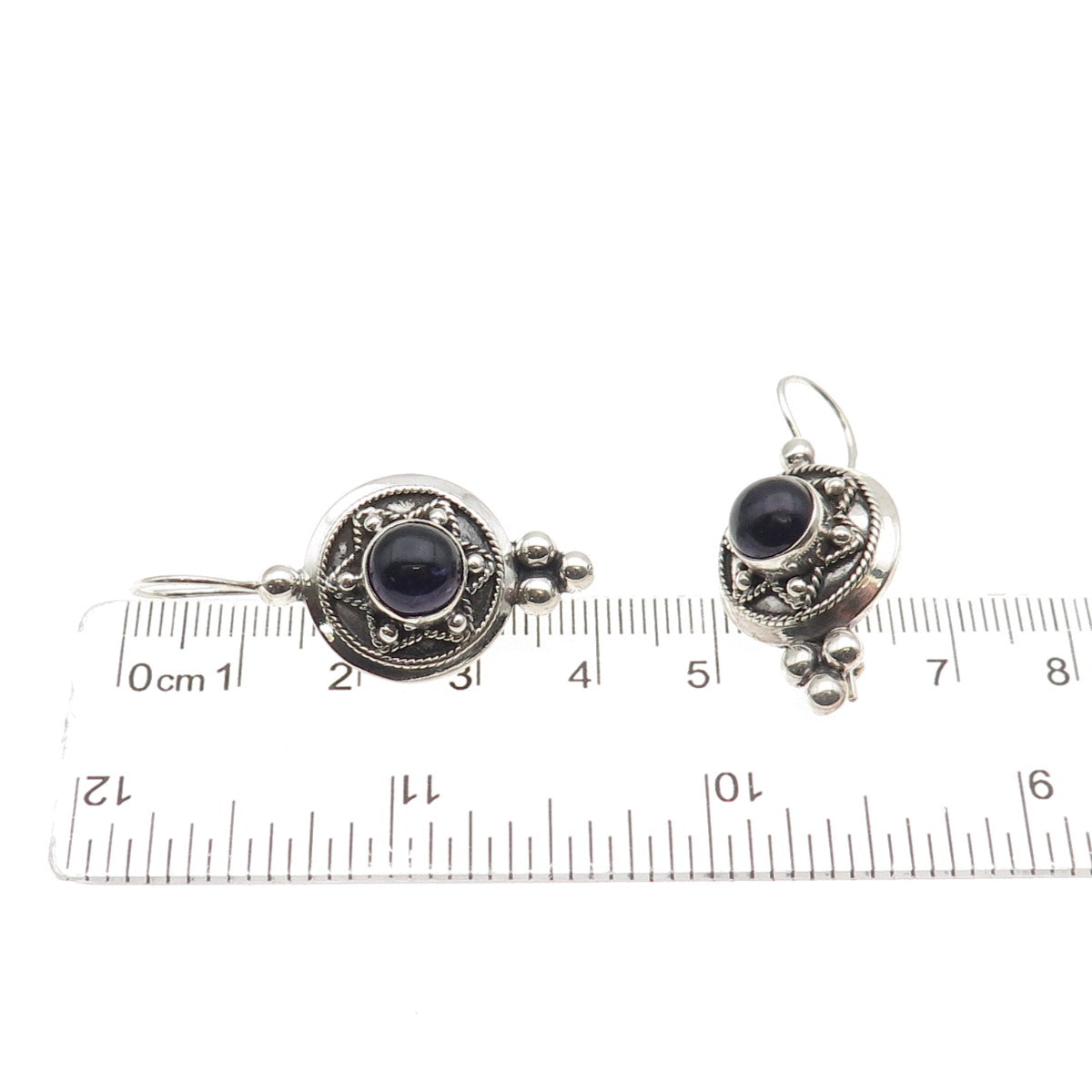 925 Sterling Silver Vintage Real Amethyst Star of David Beaded Oxidized Earrings
