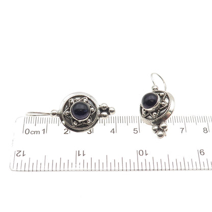 925 Sterling Silver Vintage Real Amethyst Star of David Beaded Oxidized Earrings