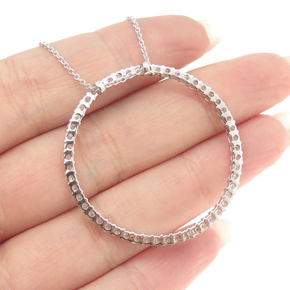 925 Sterling Silver Italy Pave C Z Circle of Life Rolo Chain Necklace 16-18"