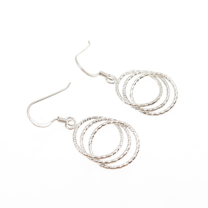 925 Sterling Silver Interlocked Circle Dangle Earrings