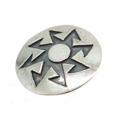 925 Sterling Silver Vintage Tribal Sun Oxidized Pin Brooch