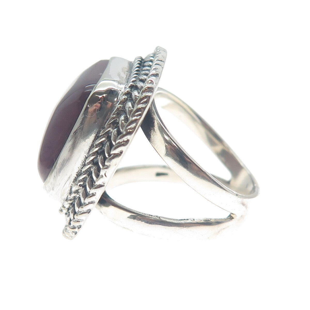 925 Sterling Silver Vintage Real Cushion-Cut Purple Jasper Oxidized Ring Size 8