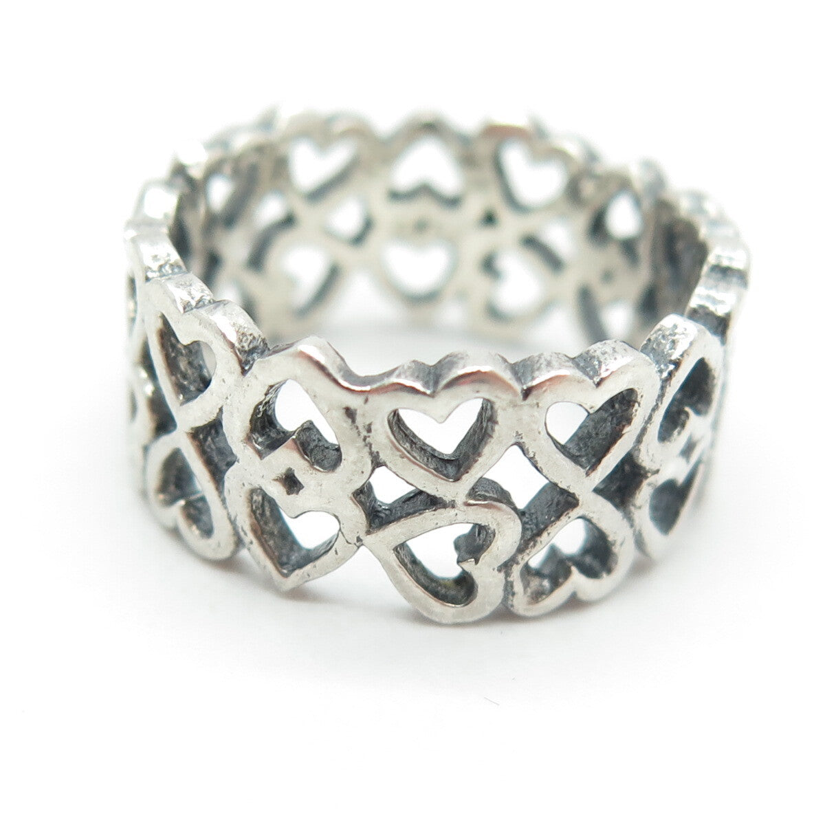 925 Sterling Silver Vintage Heart 2-Row Band Ring Size 6.25