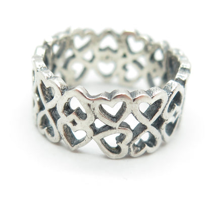 925 Sterling Silver Vintage Heart 2-Row Band Ring Size 6.25