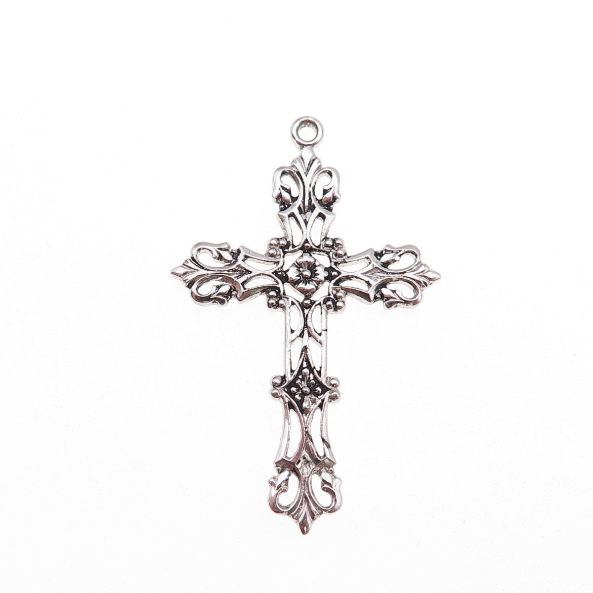 Marvel 925 Sterling Silver Vintage Fleur de Lis Floral Cross Charm Pendant