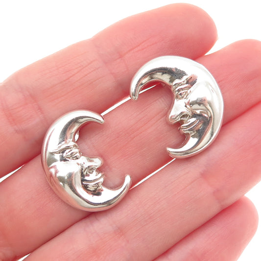 SHUBE 925 Sterling Silver Vintage Crescent Man in the Moon Modernist Earrings
