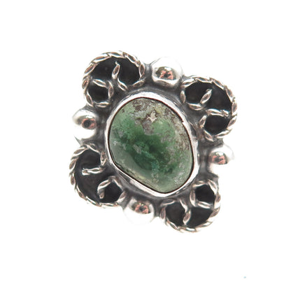 925 Sterling Silver Vintage Mexico Real Turquoise Flower Oxidized Ring Size 6.25