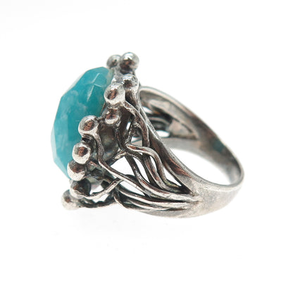 RIDER 950 Silver Vintage Real Amazonite Modernist Oxidized Ring Size 7.5