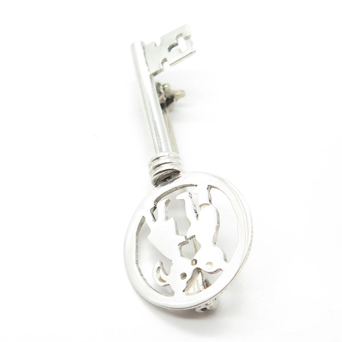 925 Sterling Silver Vintage Mexico Boy & Girl Kiss Key Pin Brooch