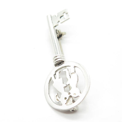 925 Sterling Silver Vintage Mexico Boy & Girl Kiss Key Pin Brooch