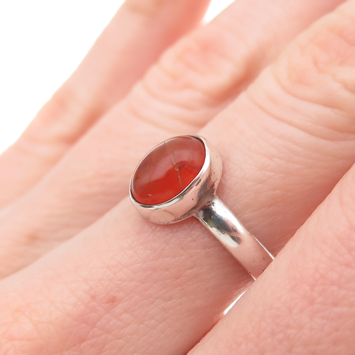 925 Sterling Silver Vintage Real Cabochon Agate Oxidized Ring Size 6.5