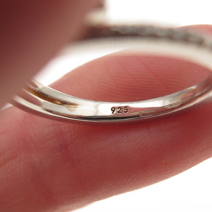 925 Sterling Silver Real Round-Cut Diamond Bypass Adjustable Ring Size 7.25