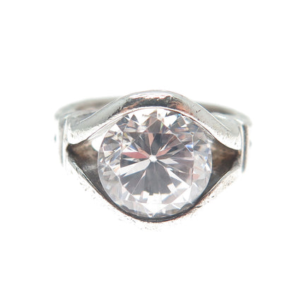 925 Sterling Silver Vintage Round-Cut Shaped C Z Oxidized Ring Size 5.25