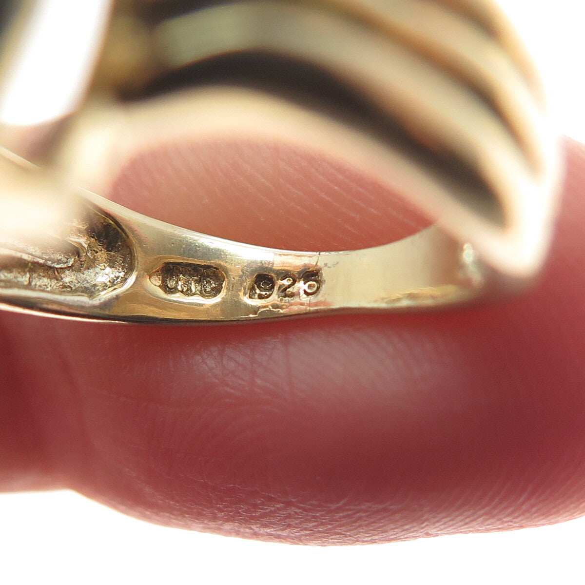 925 Sterling Silver Gold Plated Vintage Real Doublet MOP Ring Size 6