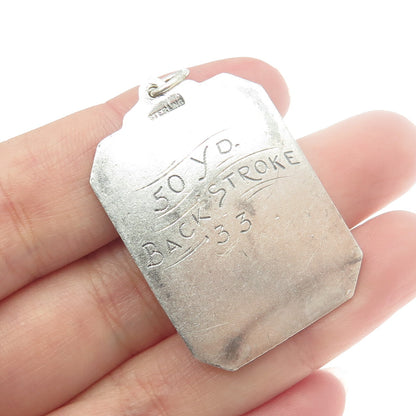 925 Sterling Silver Antique 1933 "50 YD Backstroke" Swimming Medal Pendant