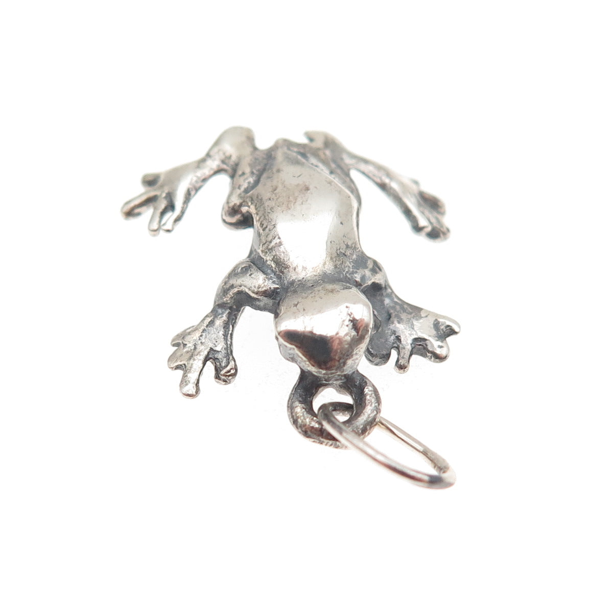 925 Sterling Silver Vintage Frog Good Luck Oxidized 3D Mini Charm Pendant