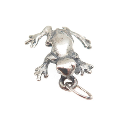 925 Sterling Silver Vintage Frog Good Luck Oxidized 3D Mini Charm Pendant