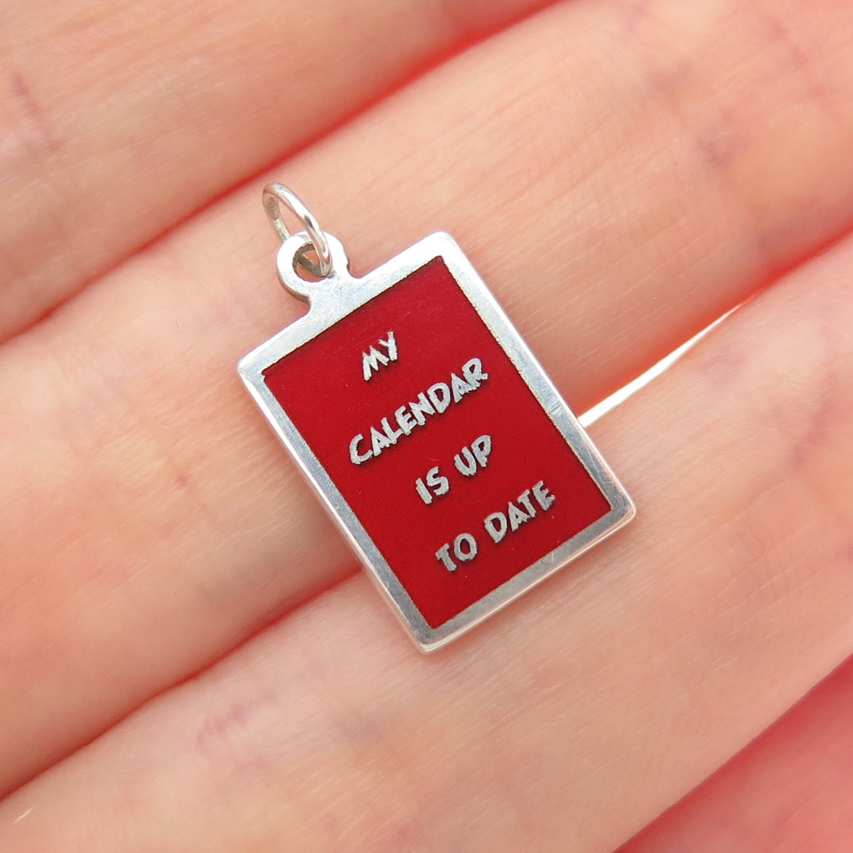 925 Sterling Silver Enamel My Calendar Is Up To Date Minimalist Charm Pendant
