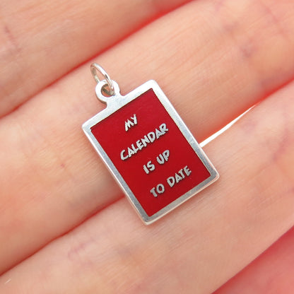 925 Sterling Silver Enamel My Calendar Is Up To Date Minimalist Charm Pendant