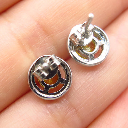 925 Sterling Silver White & Citrine-Tone C Z Round Stud Earrings
