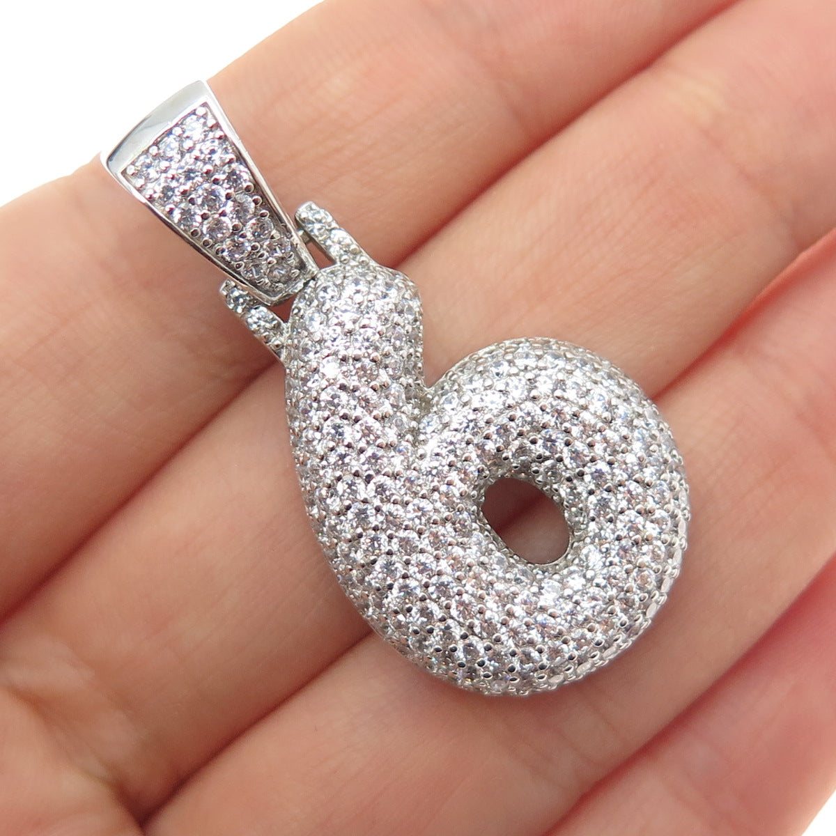 925 Sterling Silver Round-Cut C Z Lucky Number 6 Charm Pendant