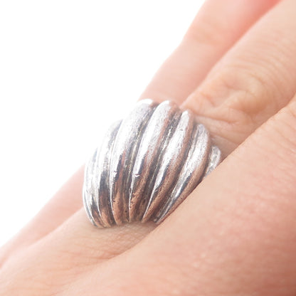 925 Sterling Silver Vintage Modernist Seashell Oxidized Ring Size 6.5