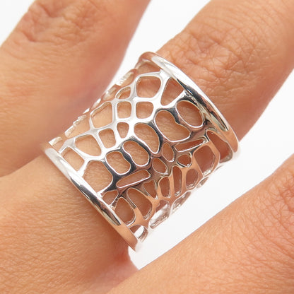925 Sterling Silver Vintage Cutout Wide Band Ring Size 7