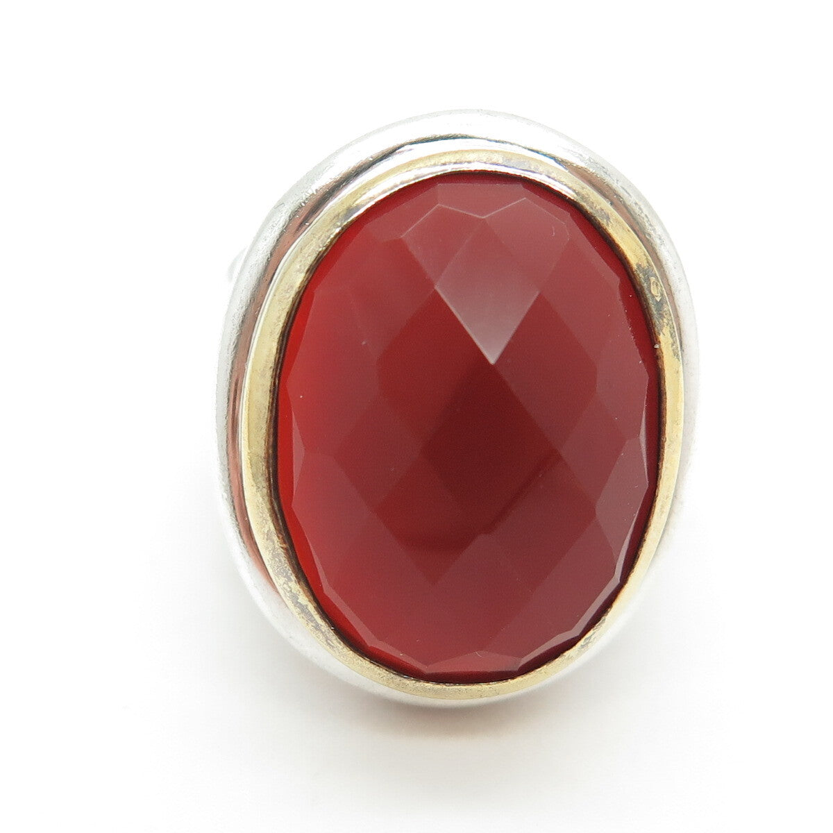CHAPAL ZENRAY 925 Sterling Silver 2-Tone Vintage Real Carnelian Ring Size 6