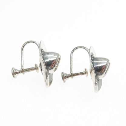 925 Sterling Silver Vintage Southwestern Cowboy Hat Oxidized Screw Back Earrings
