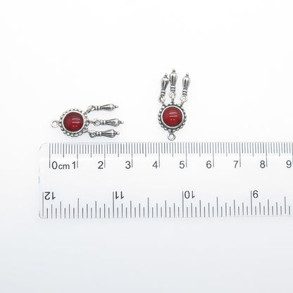 925 Sterling Silver Vintage Real Carnelian Modernist Dangle Jacket Earrings