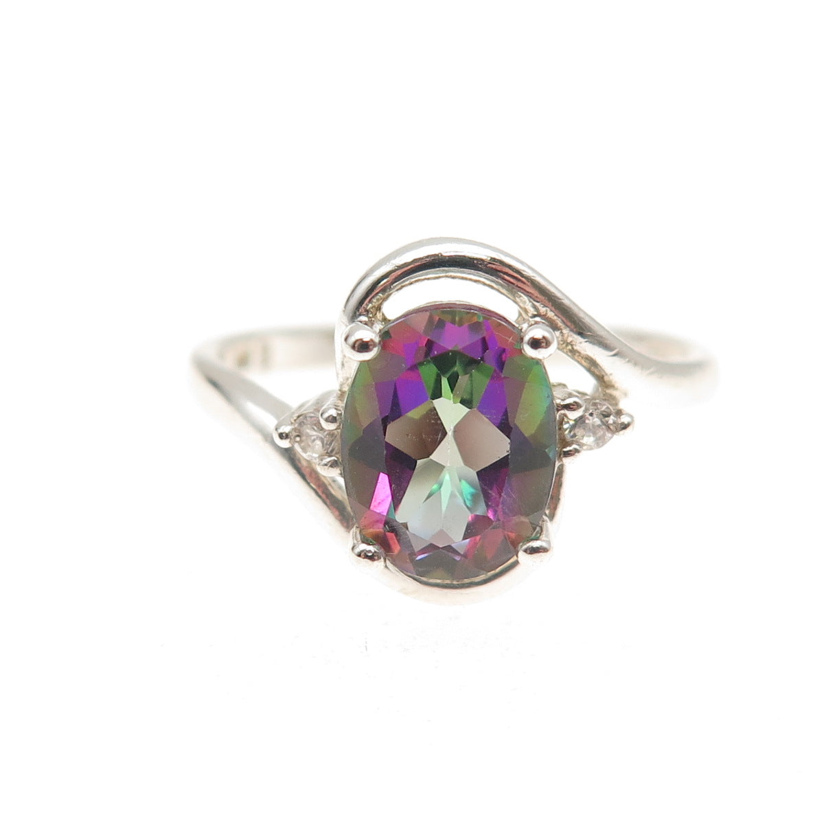 Nevada 925 Sterling Silver Vintage Real Mystic Topaz & C Z Ring Size 8