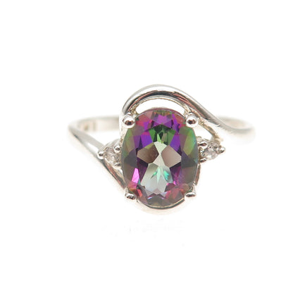 Nevada 925 Sterling Silver Vintage Real Mystic Topaz & C Z Ring Size 8