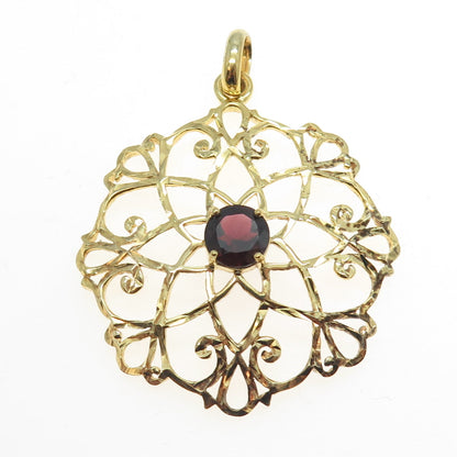 CHATEAU D'ARGENT 925 Sterling Silver Gold Plated Real Red Garnet Ornate Pendant