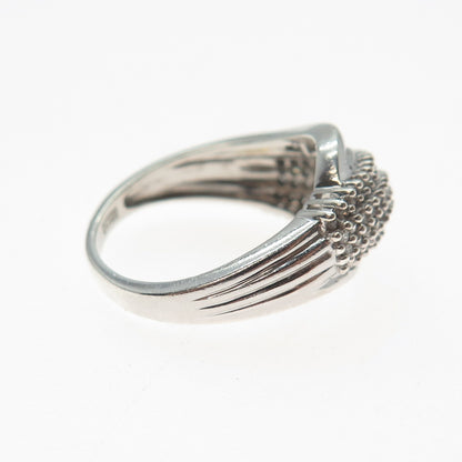 925 Sterling Silver Real Round & Tapered Baguette-Cut Diamond Wavy Ring Size 7