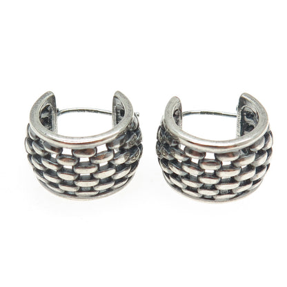 925 Sterling Silver Vintage Wicker Hinged Hoop Earrings