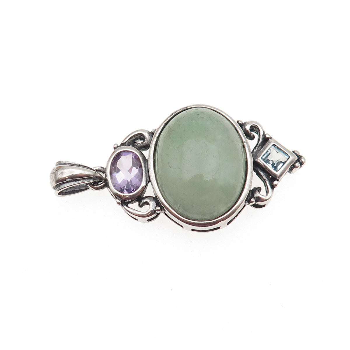 925 Sterling Silver Vintage Real Aventurine Amethyst & Blue Topaz Pendant